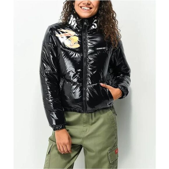 Members Only x Space Jam High Shine Puffer Jacket - Black Size M - Picture 1 of 10